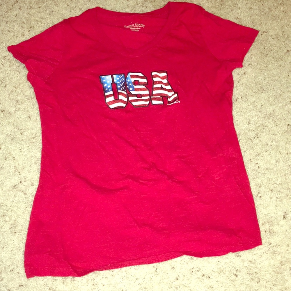 Red USA Glitter Shirt 100% Cotton